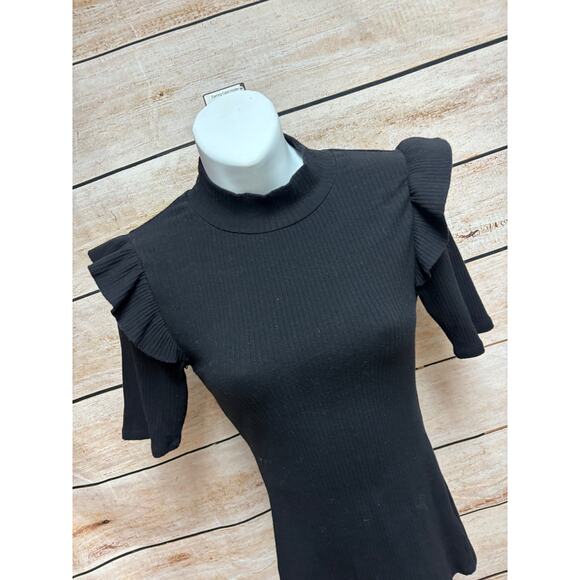 Bohme Black Ruffle Turtleneck Shirt - Size Small - Short Sleeve - Picture 1 of 11